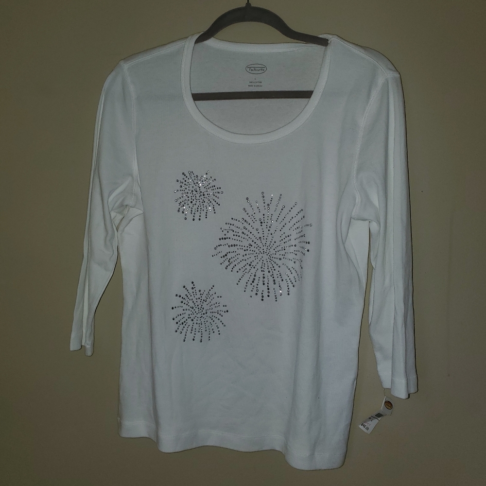 Talbots bedaziled firework 3/4 sleeve top
